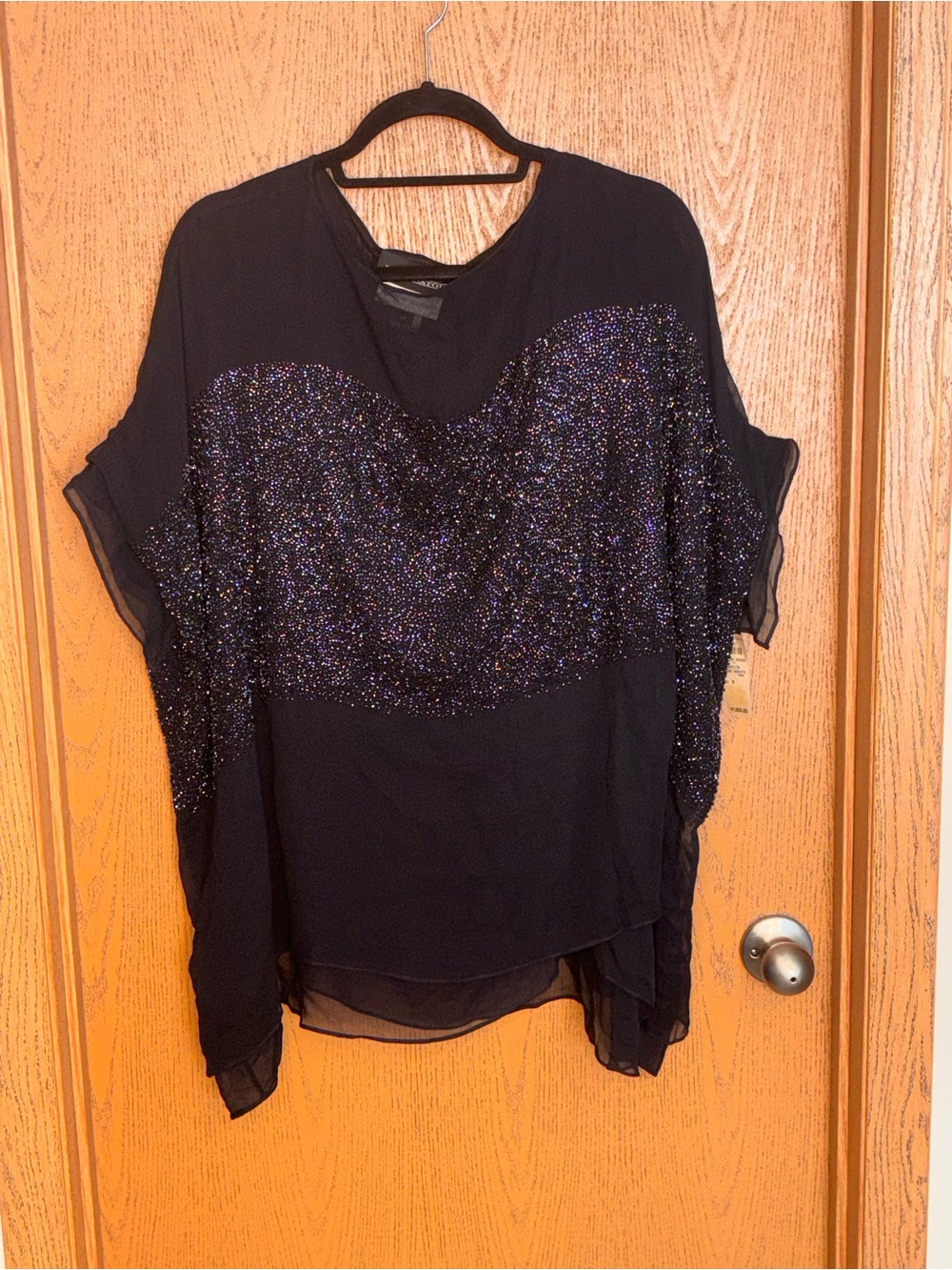 Rare vintage NWT Josie Natori Black Sparkle-Embellished Draped Blouse